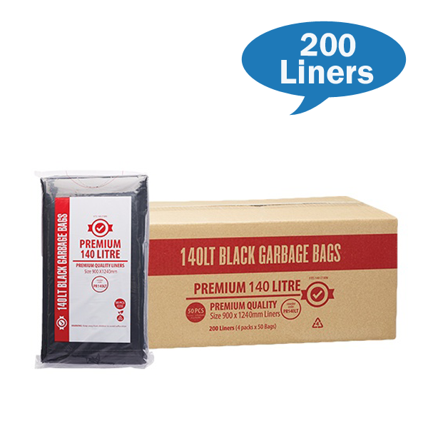 Austar | Premium 140Lt Black Rubbish Bin Bags Liner | Crystalwhite Cleaning Supplies Melbourne