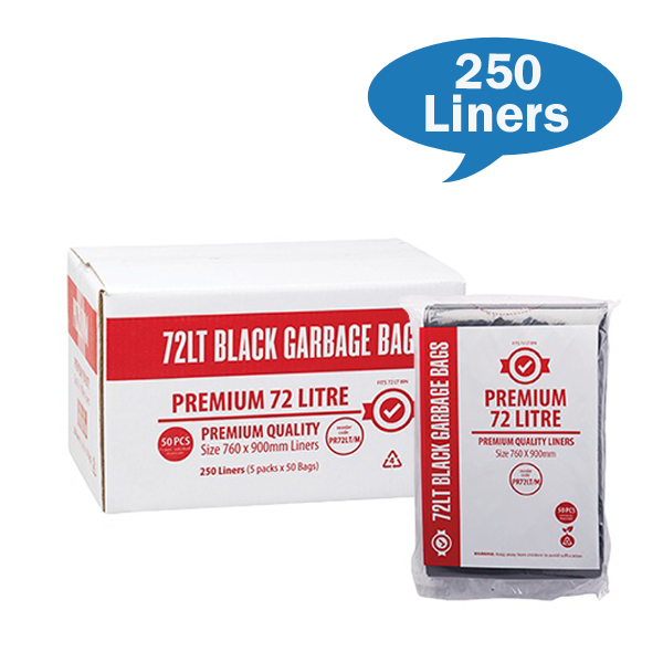 Crystalwhite Cleaning Supplies | Premium 72Lt Black Rubbish Bin Bags Liners Carton Quantity | Crystalwhite Cleaning Supplies Melbourne