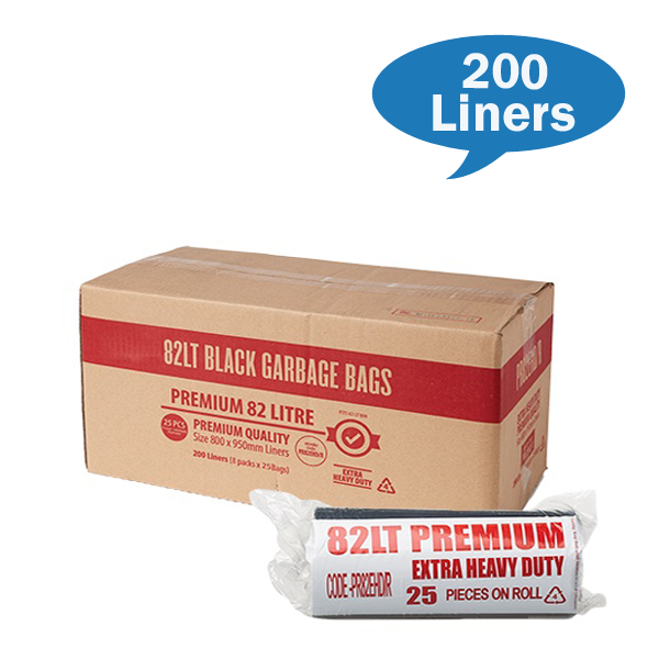 Austar | Premium Extra Heavy Duty 82Lt Black Bin Liners Roll | Crystalwhite Cleaning Supplies Melbourne