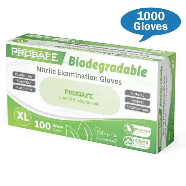 Prosafe | Green Nitrile Extra Large Biodegradable Examination Gloves | Crystalwhite Cleaning Supplies Melbourne