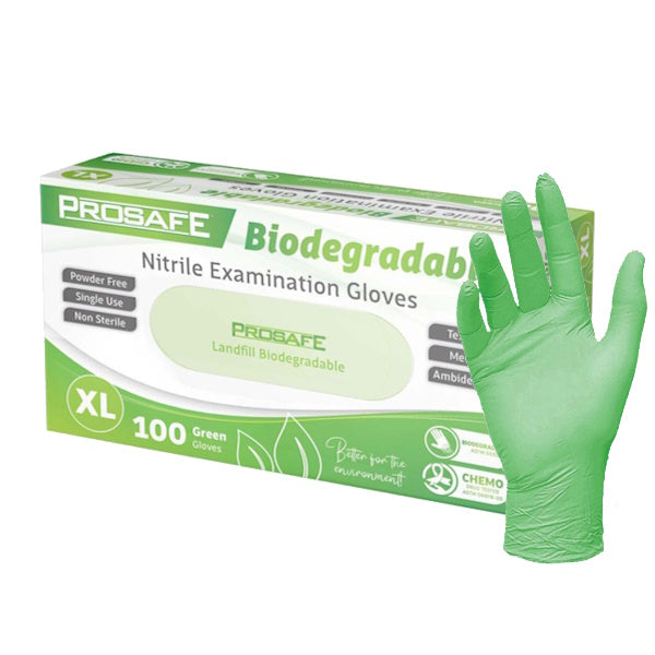 Prosafe | Green Nitrile Extra Large Biodegradable Examination Gloves | Crystalwhite Cleaning Supplies Melbourne