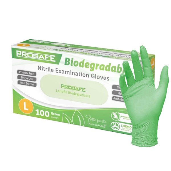 Prosafe | Green Nitrile Large Biodegradable Examination Gloves | Crystalwhite Cleaning Supplies Melbourne