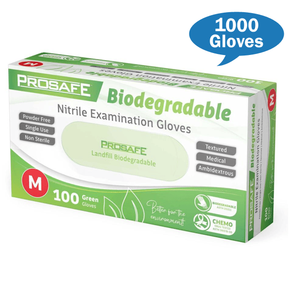 Prosafe | Green Nitrile Medium Biodegradable Examination Gloves | Crystalwhite Cleaning Supplies Melbourne