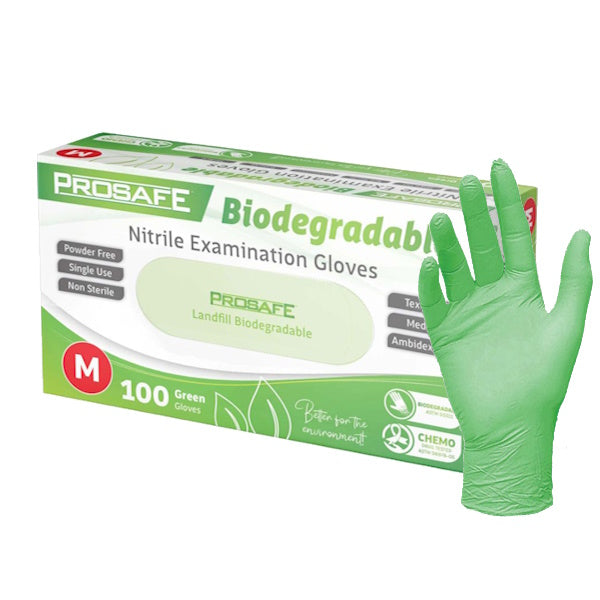 Prosafe | Green Nitrile Medium Biodegradable Examination Gloves | Crystalwhite Cleaning Supplies Melbourne