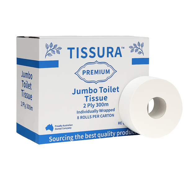 Tissura | Premium Jumbo Toilet Paper 2Ply 8 X 300m Long | Crystalwhite Cleaning Supplies Melbourne