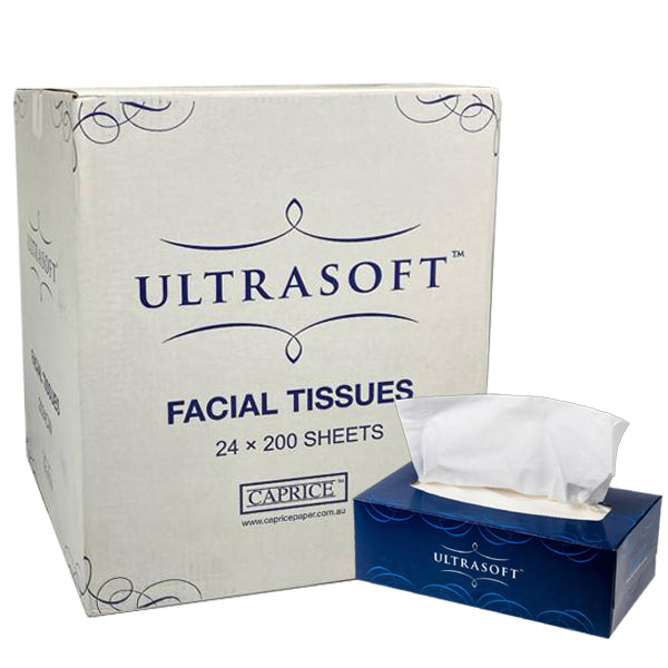Caprice | Ultrasoft Facial Tissue 2Ply 200 sheet | Crystalwhite Cleaning Supplies Melbourne