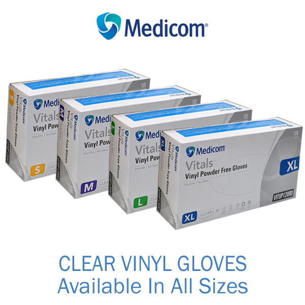 Medicom Vital Clear Vinyl Gloves Powdered Free Collection | Crystalwhite Cleaning Supplies