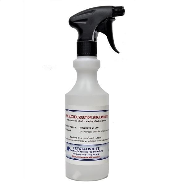 Crystalwhite Cleaning Supplies | Ethyle Alcohol Solution Spray and Wipe 500ml | Crystalwhite Cleaning Supplies Melbourne