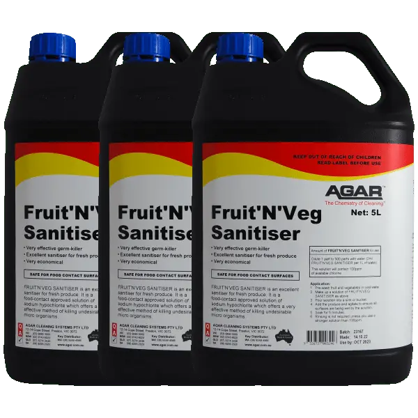 Agar | Fruit N Veg Sanitiser 3 X 5Lt | Crystalwhite Cleaning Supplies Melbourne