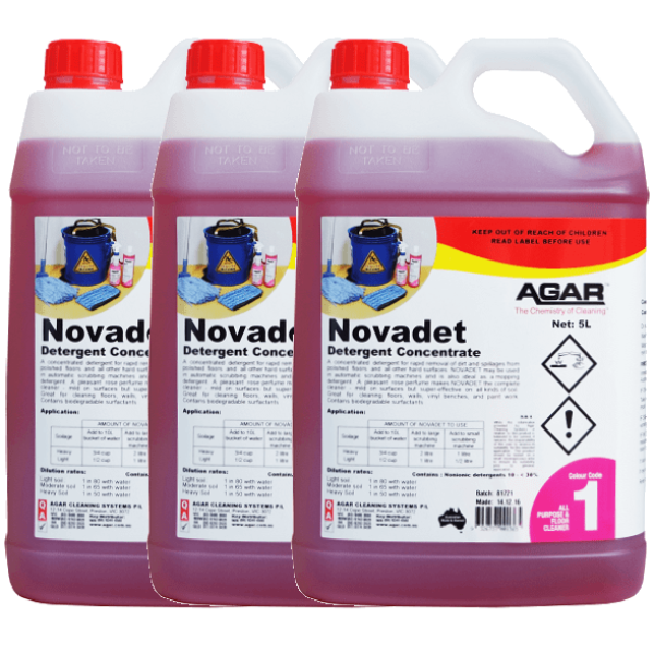 Agar | Novadet 3 X 5Lt Concentrated Detergent | Crystalwhite Cleaning Supplies Melbourne