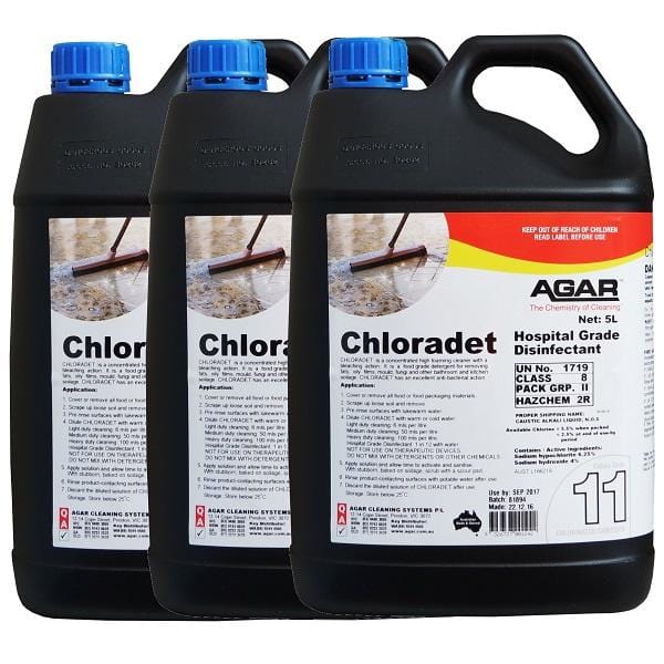 Agar | Chloradet 5Lt X 3 | Crystalwhite Cleaning Supplies Melbourne