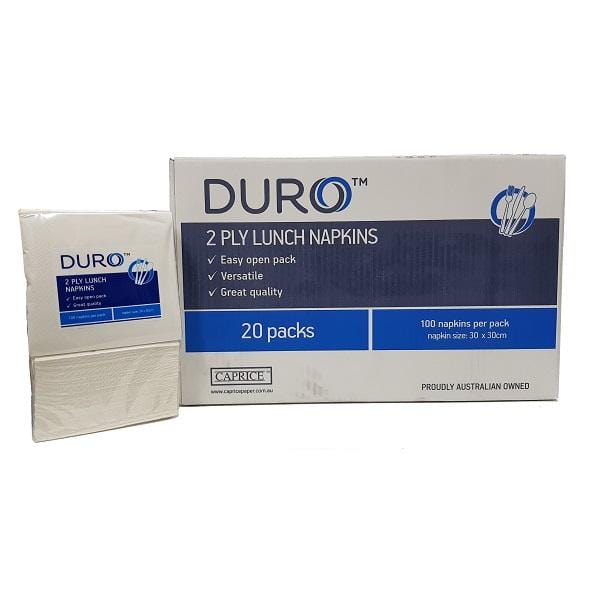 Caprice | Duro Lunch Napkins 2Ply White Quarter Fold 2000 | Crystalwhite Cleaning Supplies Melbourne