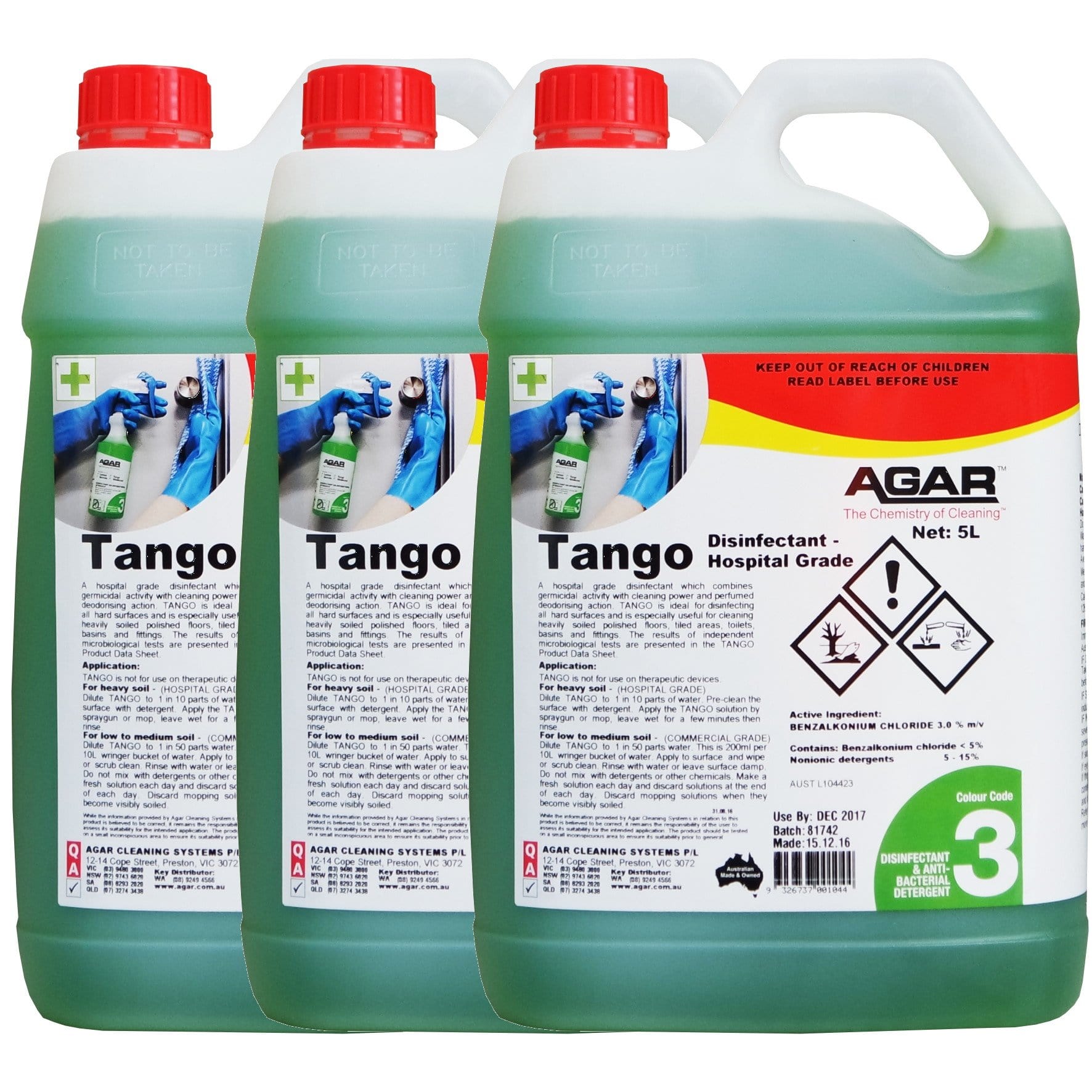 Agar |  Tango 3 X 5Lt Hospital Grade Disinfectant | Crystalwhite Cleaning Supplies Melbourne