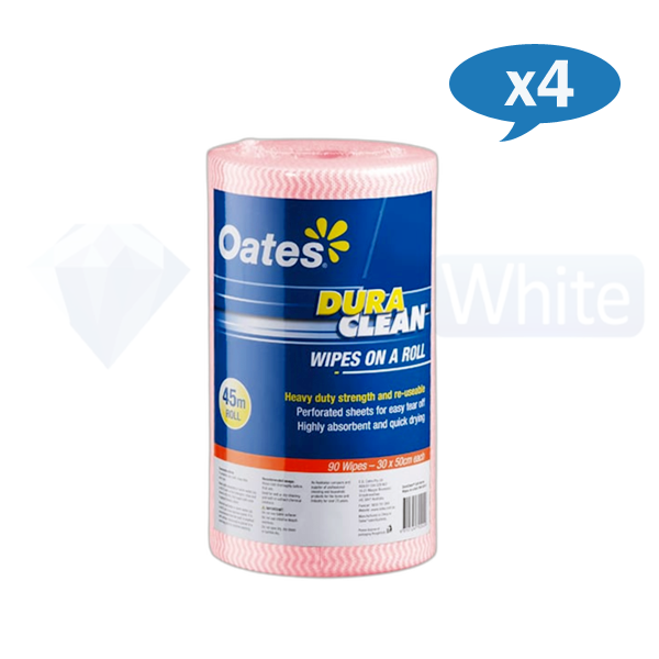 Oates | Duraclean Wipes Roll 90Pcs 30 X 50cm carton quantity | Crystalwhite Cleaning Supplies Melbourne