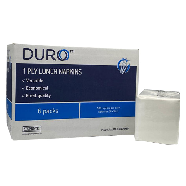 Caprice | Duro 1 Ply Lunch Napkins Quarter Fold (White) 3000 | Crystalwhite Cleaning Supplies Melbourne