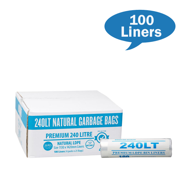 Premium Clear 240Lt Roll Rubbish Bin Bags Liner Carton Quantity | Crystalwhite Cleaning Supplies Melbourne
