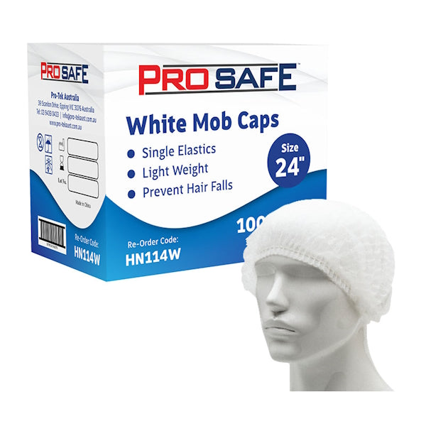 Austar Packaging | ProSafe Mob White Round Cap Hair Net 24 Inches | Crystalwhite Cleaning Supplies Melbourne