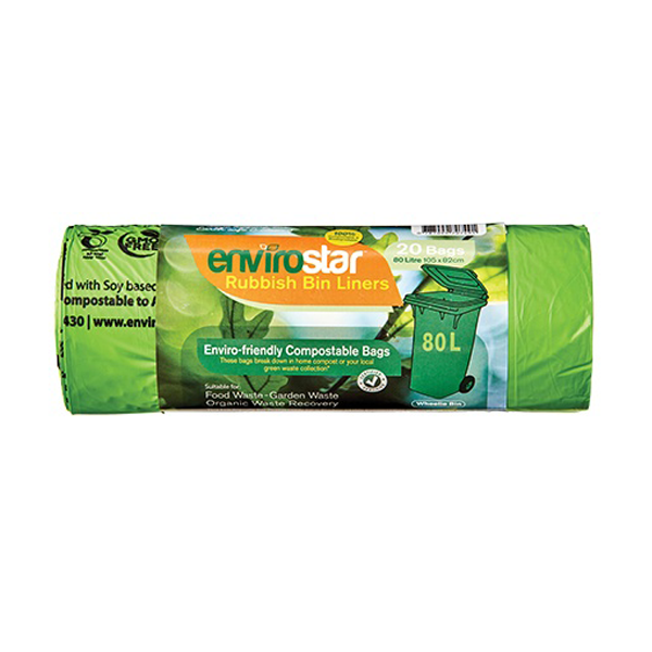 Envirostar | Compostable 80Lt Bin liners | Crystalwhite Cleaning Supplies Melbourne