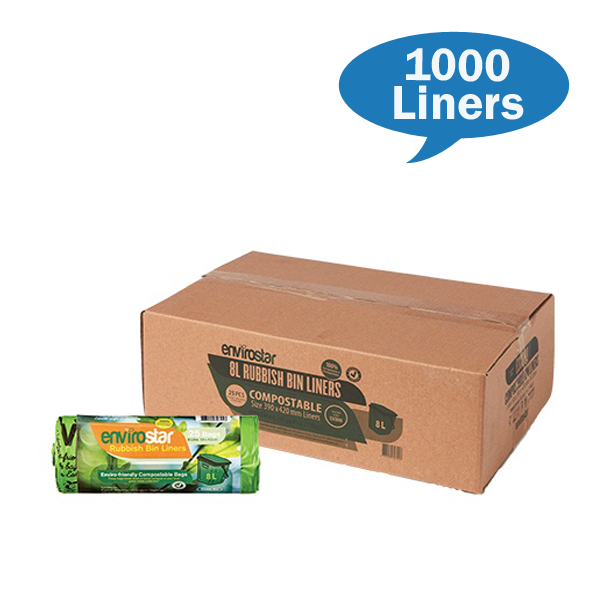 Envirostar | Compostable 8Lt Bin liners Carton Quantity | Crystalwhite Cleaning Supplies Melbourne