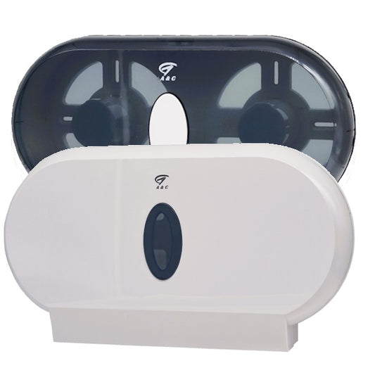 A & C Gentility Paper | Gentility Jumbo Twin Toilet Roll Dispenser White or Black (ABS Plastic) | Crystalwhite Cleaning Supplies Melbourne