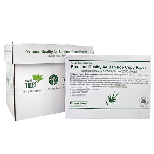 Premium Quality A4 Bamboo Copy Paper Box of 5 Reams 500 sheets 80GSM | Crystalwhite Cleaning Supplies Melbourne