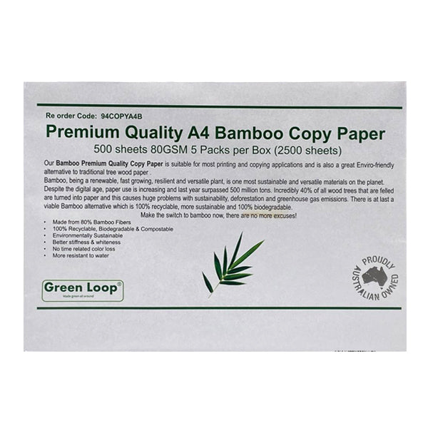 Premium Quality A4 Bamboo Copy Paper Box of 5 Reams 500 sheets 80GSM | Crystalwhite Cleaning Supplies Melbourne