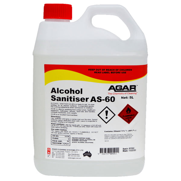 Agar | Alcohol Sanitiser AS-60 5Lt | Crystalwhite Cleaning Supplies Melbourne