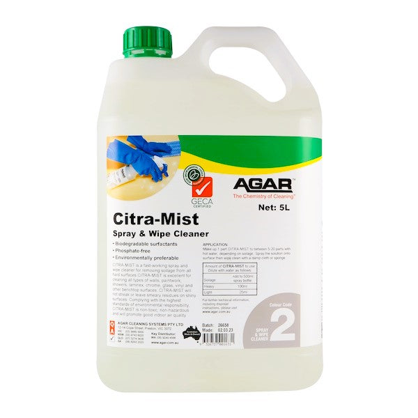 Agar | Citra Mist Spray and Wipe 5Lt | Crystalwhite Cleaning Supplies Melbourne