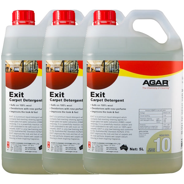 Agar | Exit Carpet Detergent 5Lt Carton Quantity | Crystalwhite Cleaning Supplies Melbourne
