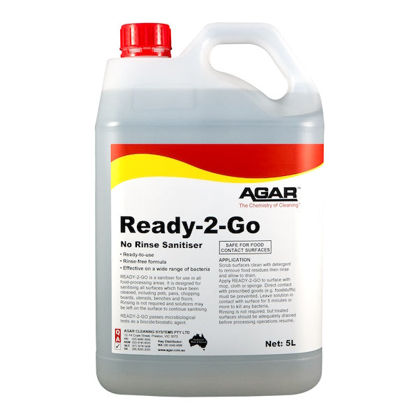 Agar | Ready 2 Go 5Lt No Rinsing Food Grade Sanitiser | Crystalwhite Cleaning Supplies Melbourne