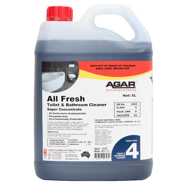 Agar | All Fresh Toilet and Bathroom Cleaner 5Lt | Crystalwhite Cleaning Supplies Melbourne