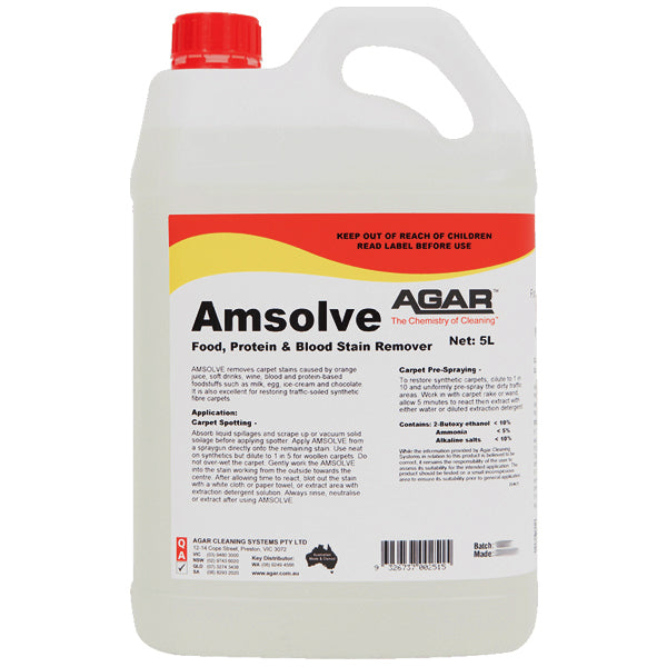 Agar | Amsolve Food, Protien and Blood Stain Remover 5Lt | Crystalwhite Cleaning Supplies Melbourne