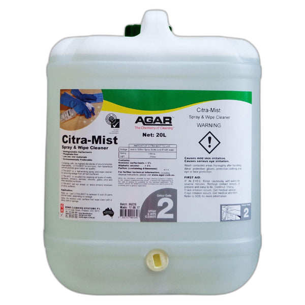 Agar | Citra Mist Spray and Wipe 20Lt | Crystalwhite Cleaning Supplies Melbourne