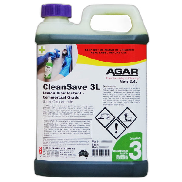 Agar | Agar CleanSave 3L Lemon Disinfectant- commercial Grade 2.4Lt | Crystalwhite Cleaning Supplies Melbourne