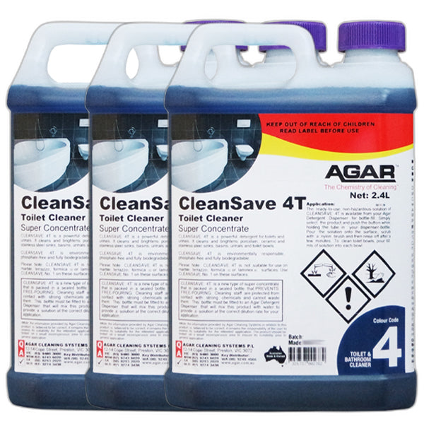 Agar | CleanSave 4T Toilet Cleaner 2.4Lt Carton Quantity | Crystalwhite Cleaning Supplies Melbourne