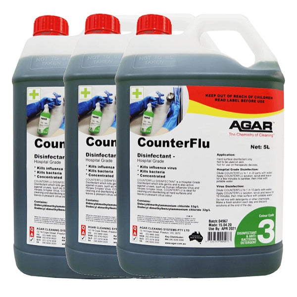 Agar | Counter Flu 3X5Lt Hospital Grade Disinfectant | Crystalwhite Cleaning Supplies Melbourne