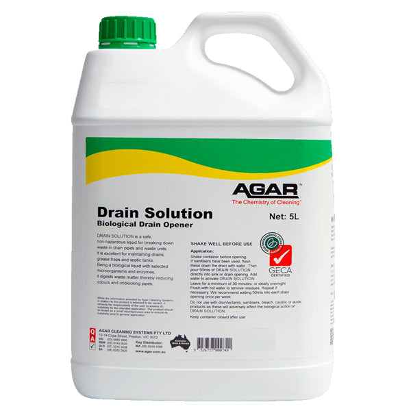 Agar | Drain Solution Biological Drain Opener 5Lt | Crystalwhite Cleaning Supplies Melbourne