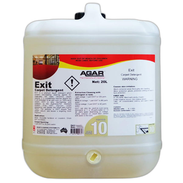 Agar | Exit Carpet Detergent 20Lt | Crystalwhite Cleaning Supplies Melbourne