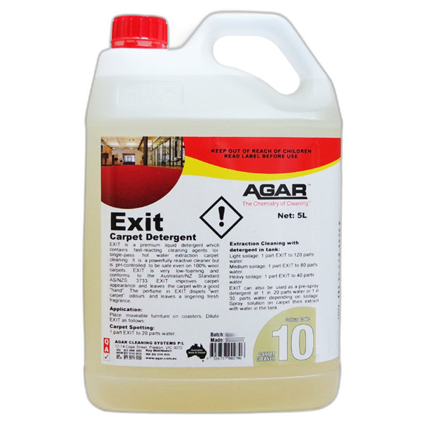 Agar | Exit Carpet Detergent 5Lt | Crystalwhite Cleaning Supplies Melbourne