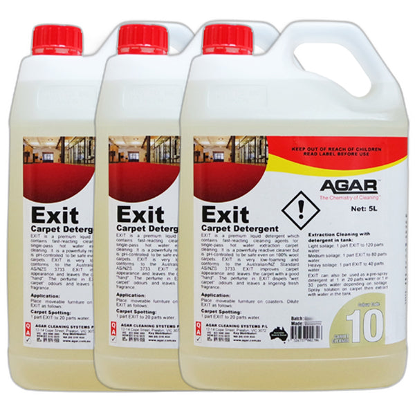 Agar | Exit Carpet Detergent 5Lt Carton Quantity | Crystalwhite Cleaning Supplies Melbourne