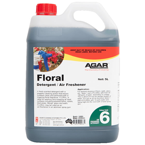 Agar | Floral Detergent and Air Freshener 5Lt | Crystalwhite Cleaning Supplies Melbourne