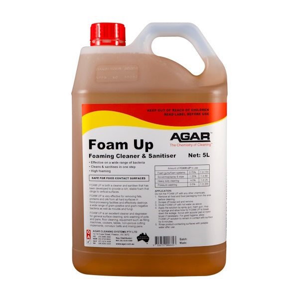 Agar | Foam Up 5Lt Cleaner and Sanitiser | Crystalwhite Cleaning Supplies Melbourne.