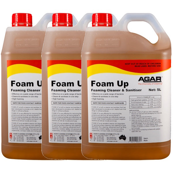 Agar | Foam Up 3 X 5Lt Cleaner and Sanitiser | Crystalwhite Cleaning Supplies Melbourne.