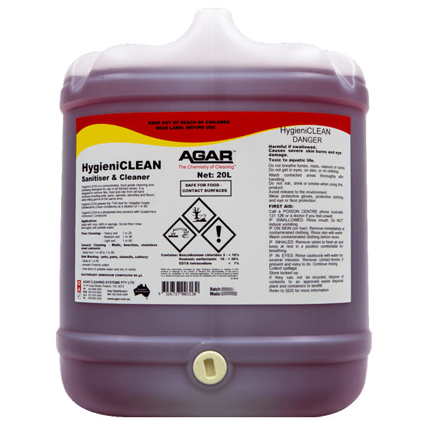 Agar | Hygieni Clean Food Grade Cleaner and Sanitiser 20Lt | Crystalwhite Cleaning Supplies Melbourne