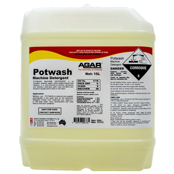 Agar | Potwash Machine Detergent 15Lt | Crystalwhite Cleaning Supplies Melbourne