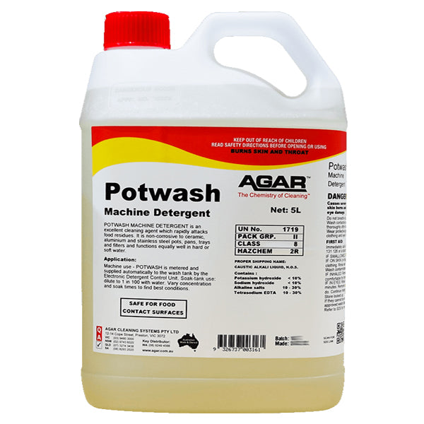 Agar | Potwash Machine Detergent 5Lt | Crystalwhite Cleaning Supplies Melbourne