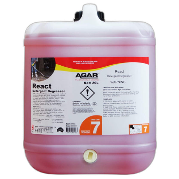 Agar | React Detergent Degreaser 20Lt | Crystalwhite Cleaning Supplies Melbourne