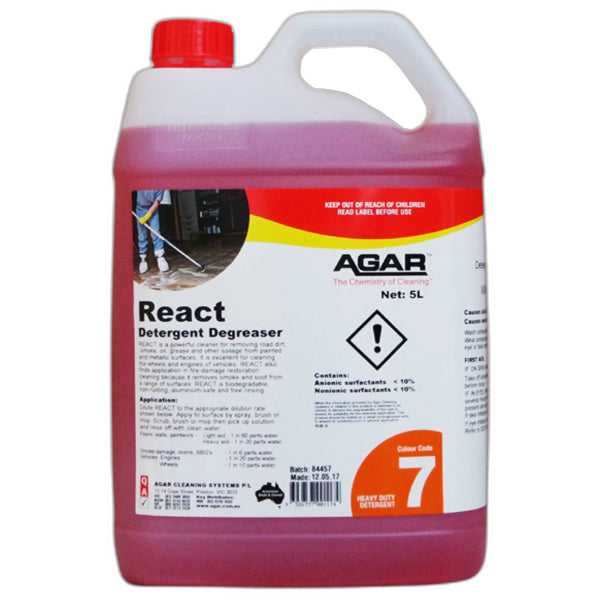 Agar | React Detergent Degreaser 5Lt | Crystalwhite Cleaning Supplies Melbourne