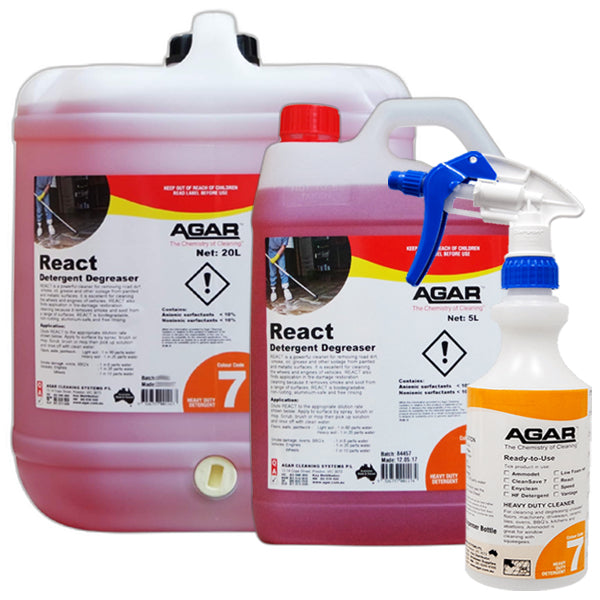 Agar | React Detergent Degreaser | Crystalwhite Cleaning Supplies Melbourne