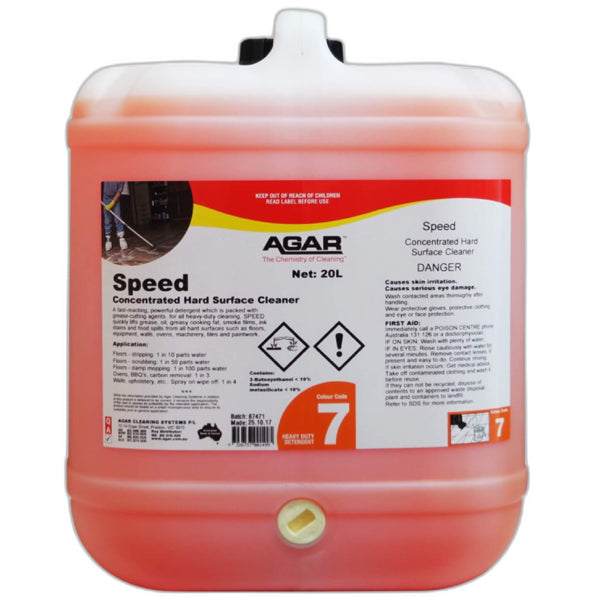 Agar | Speed Concentrated Hard Surface Cleaner 20Lt | Crystalwhite Cleaning Supplies Melbourne